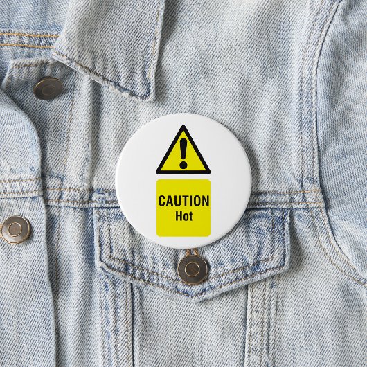 Vet Geel Waarschuwing Hot Sign Veiligheid Ronde Button 7,6 Cm