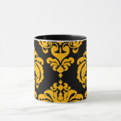 Vet Geel & Zwart Elegant Chic Damask Patroon Mok (Midden)