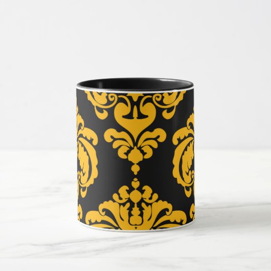 Vet Geel & Zwart Elegant Chic Damask Patroon Mok (Midden)