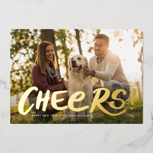 Vet gejuich eenvoudige leuke vrolijke nieuwjaarsfo folie feestdagenkaart (Voorkant)