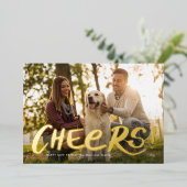 Vet gejuich eenvoudige leuke vrolijke nieuwjaarsfo folie feestdagenkaart (Staand Voorkant)