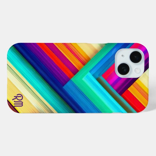 Vet Gekleurd Streepontwerp met Chevron & Initialen Case-Mate iPhone Case (Achterkant (horizontaal))