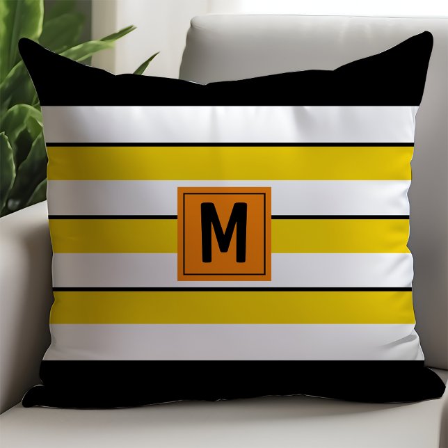 Vet Gele Strepen Monogram Kussen (Creator heeft geüpload)