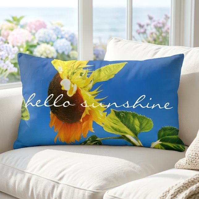 Vet Gele Zonnebloem Foto Hallo Zonneschijn Script  Kussen (Creator heeft geüpload)
