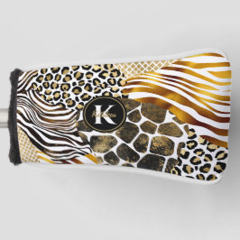 Vet gemengde dierlijke afdrukken met goudaccenten golfheadcover