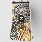 Vet gemengde dierlijke afdrukken met goudaccenten golfheadcover (Draai 90)