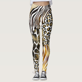 Vet, gemengde dierlijke printers Gold-accessoires Leggings