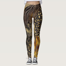 Vet, gemengde dierlijke printers Gold-accessoires Leggings