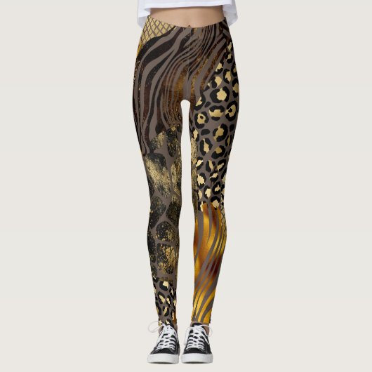 Vet, gemengde dierlijke printers Gold-accessoires Leggings (Voorkant)