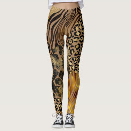 Vet, gemengde dierlijke printers Gold-accessoires Leggings