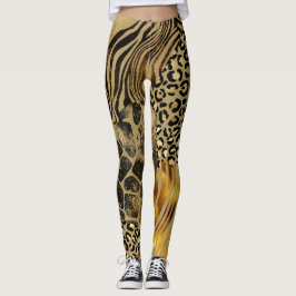 Vet, gemengde dierlijke printers Gold-accessoires Leggings