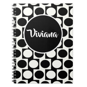 Vet Geometric Black White Circles Squares Spiral Notitieboek