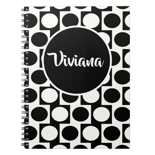 Vet Geometric Black White Circles Squares Spiral Notitieboek (Voorkant)