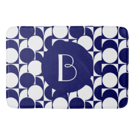 Vet Geometrie met monogram, marine & White Badmat