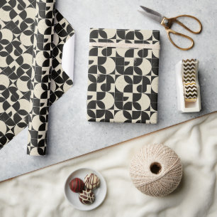 Vet geometrisch Abstract patroon – Zwart & Crème Cadeaupapier