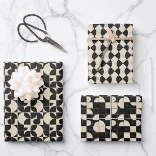 Vet geometrisch Abstract patroon – Zwart & Crème Inpakpapier Vel
