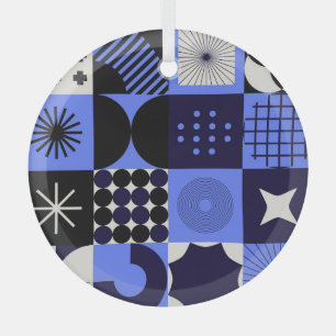 Vet geometrisch Bauhaus Retrofuturistisch patroon Glas Ornament