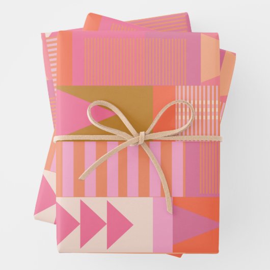 Vet geometrisch patroon in roze en Oranje Inpakpapier Vel (In situ)