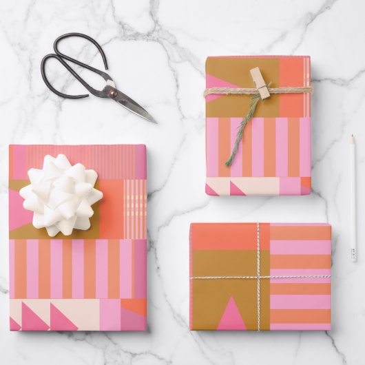 Vet geometrisch patroon in roze en Oranje Inpakpapier Vel (Voorkant)