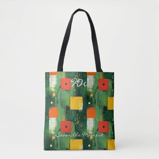 Vet geometrisch patroon met rood, geel en groen tote bag (Voorkant)
