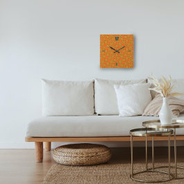 Vet Geometrisch Patroon Oranje Groene Wandklok