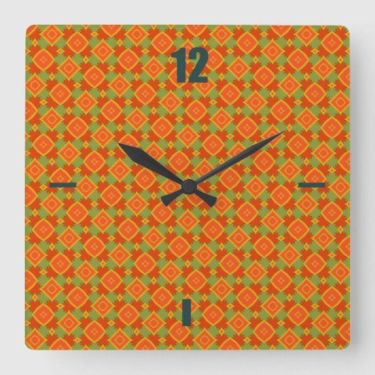 Vet Geometrisch Patroon Oranje Groene Wandklok (Voorkant)