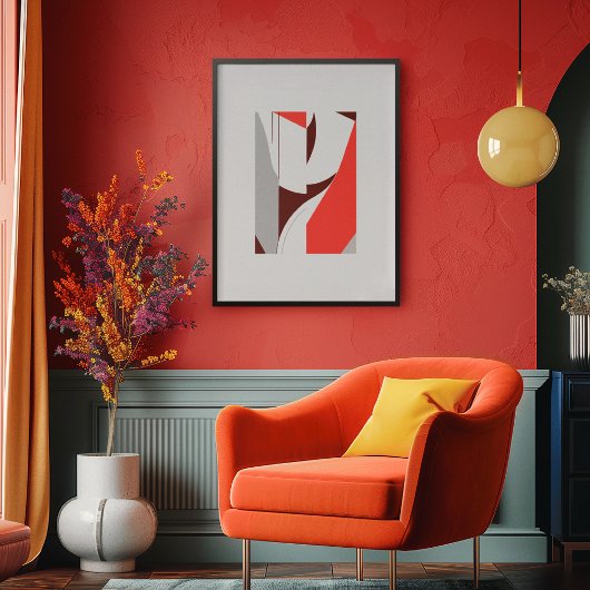 Vet Geometrisch Rood en Grijs Abstract Poster