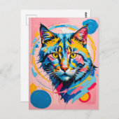 Vet Geometrische Feline Art Cat Briefkaart (Voorkant / Achterkant)
