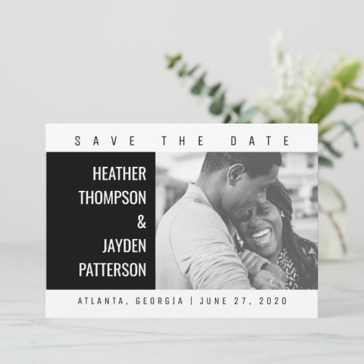 Vet Geometrische foto Opslaan datum | Zwart Save The Date (Staand voorkant)