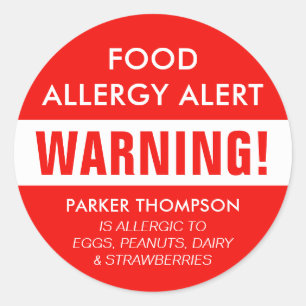 Vet Gepersonaliseerd Voedsel Allergie Alert Kinder Ronde Sticker