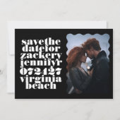 Vet geschulpte rand wit zwart QR code foto Save The Date (Voorkant)