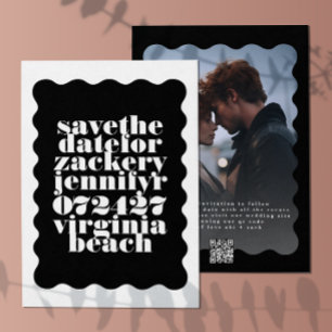 Vet geschulpte rand zwart wit QR code foto Save The Date