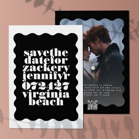 Vet geschulpte rand zwart wit QR code foto Save The Date