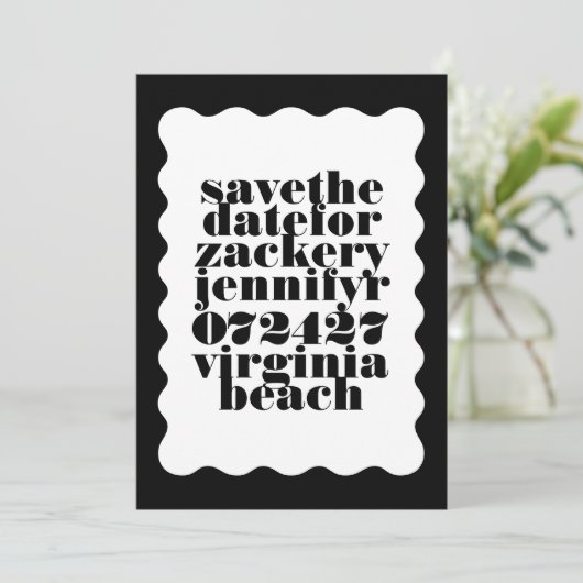 Vet geschulpte rand zwart wit QR code foto Save The Date (Staand voorkant)