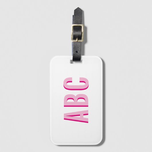 Vet gestapeld roze 3 letter monogram bagagelabel (Voorkant (verticaal))