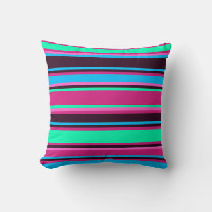 Vet Gestreept in Magenta, Aqua & Blue Sierkussen