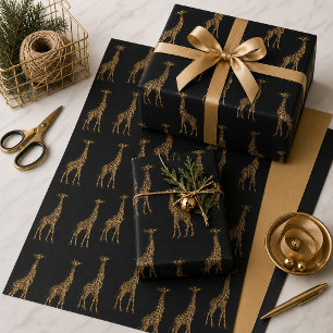 Vet Giraffe Gold en zwart Inpakpapier Vel
