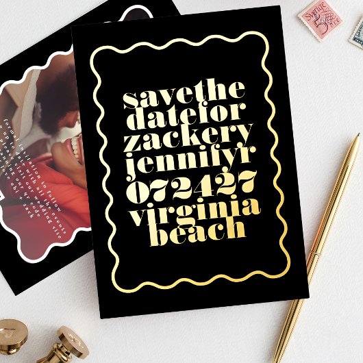 Vet golvend Lijst zwart goud QR code foto Folie Uitnodiging