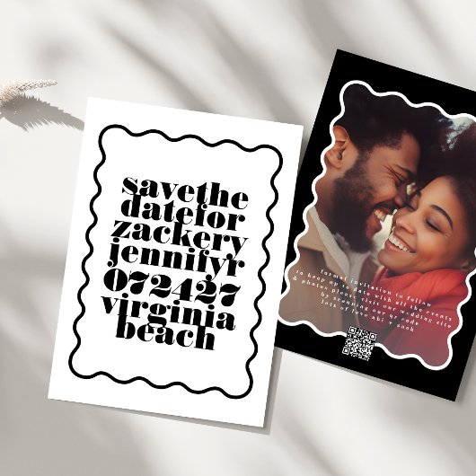Vet golvend Lijst zwart wit QR code foto Save The Date