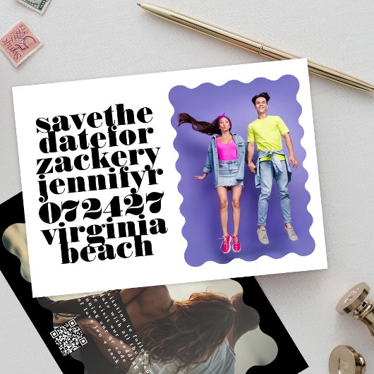 Vet golvende rand wit zwart QR code foto Save The Date