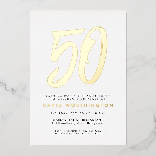 Vet goud elegant 50e verjaardag viering invitat folie uitnodiging (Voorkant)