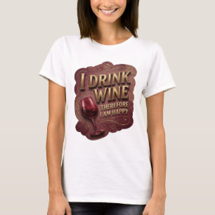 Vet Goud IK DRINK WIJN DAAROM BEN IK GELUKKIG T-shirt