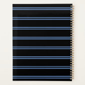 Vet Goud Monogram, Naam, Blauwe Lijnen op Zwart Planner (Achterkant)