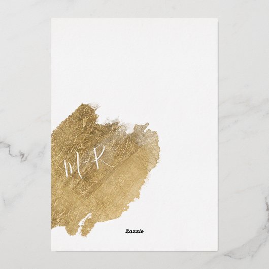 Vet goud penseelstreek wit chique bruiloft initial folie uitnodiging (Achterkant)