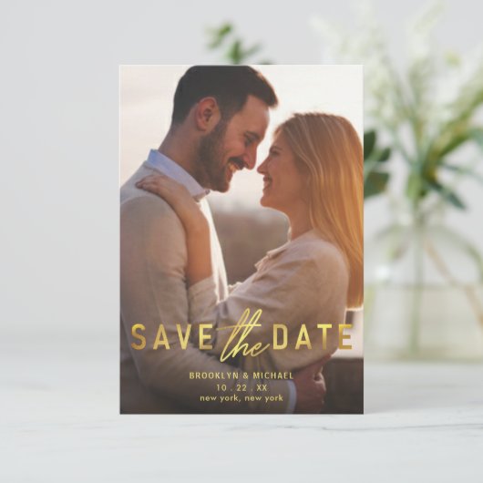 Vet Goud Save the Date Wedding Aankondiging (Staand voorkant)