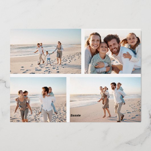 Vet Goud Typografie 5 Foto Vrolijk Kerstfeest Folie Feestdagenkaart (Achterkant)