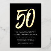 Vet gouden elegant 50e verjaardag folie uitnodiging (Voorkant)