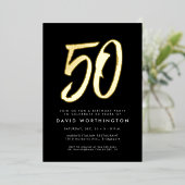 Vet gouden elegant 50e verjaardag folie uitnodiging (Staand Voorkant)