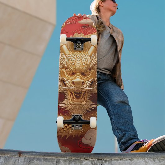 Vet Gouden & Rode Drakenhoofd Persoonlijk Skateboard