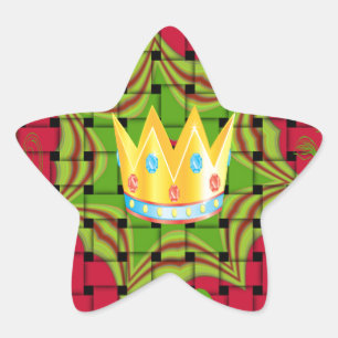 Vet Gouden Rood Geweven Bloemen Centraal Kunstwerk Ster Sticker